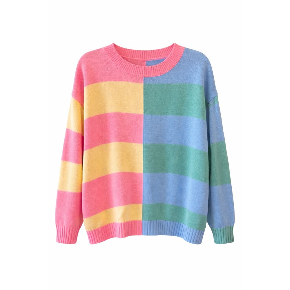Haptics Pastel Colorblock Sweater Oversized Rainbow Knit Pullover Large